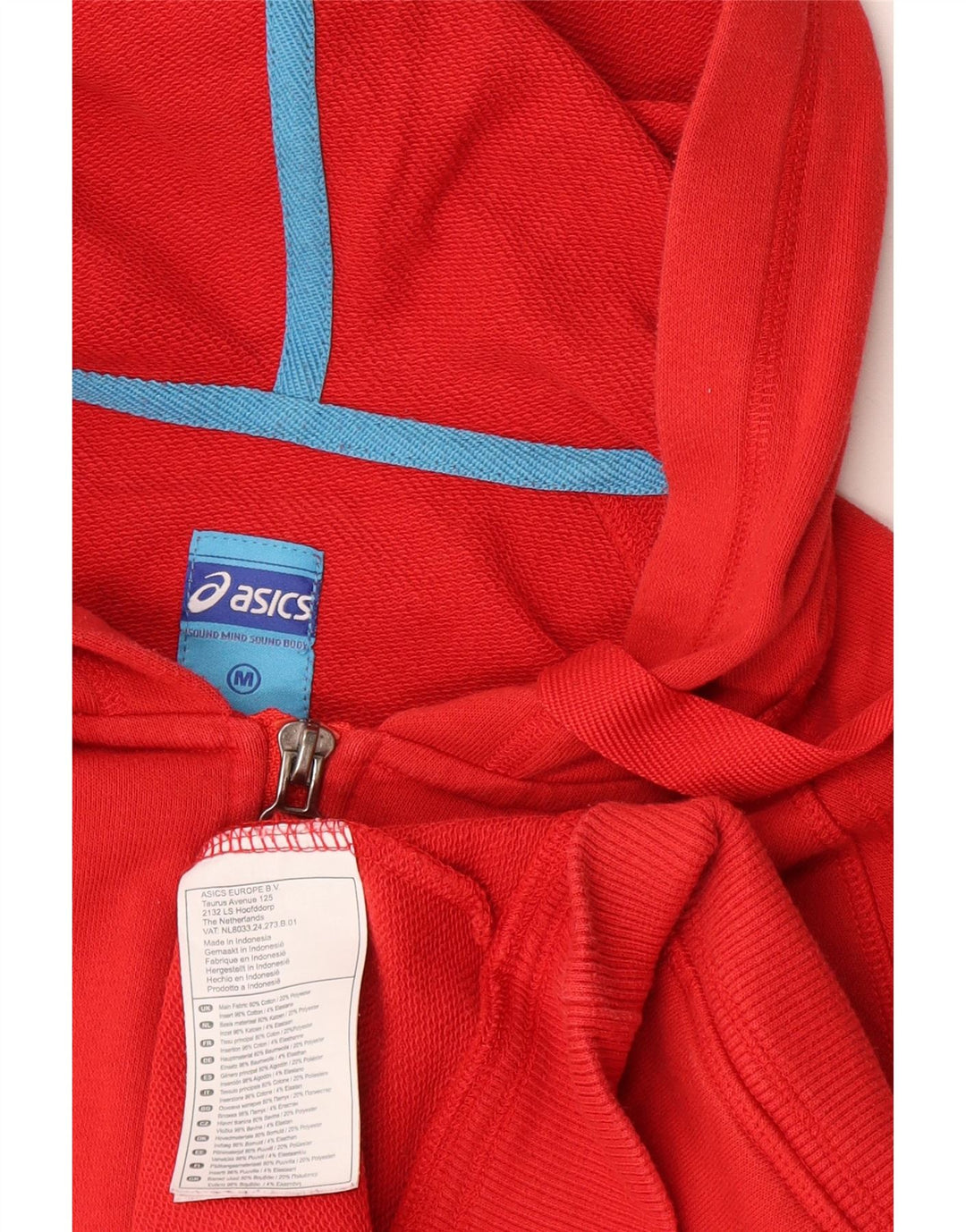 Suéter Asics masculino com capuz e zíper médio algodão vermelho