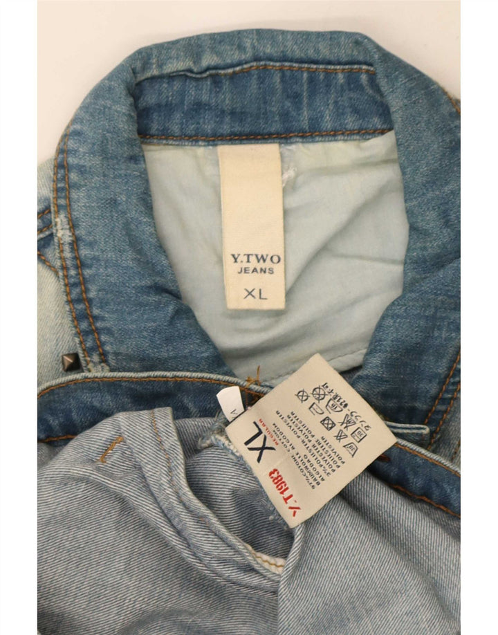 Jaqueta jeans masculina vintage desgastada Reino Unido 42 XL algodão azul