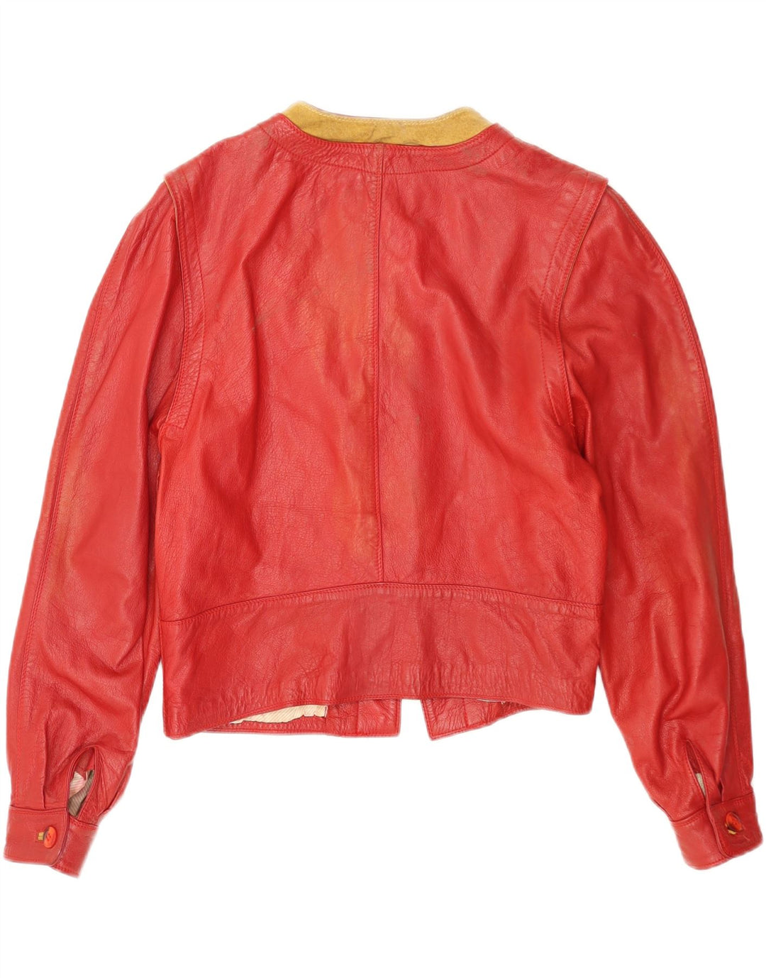 Jaqueta feminina de couro cropped Marcos IT 44 couro colorblock vermelho médio