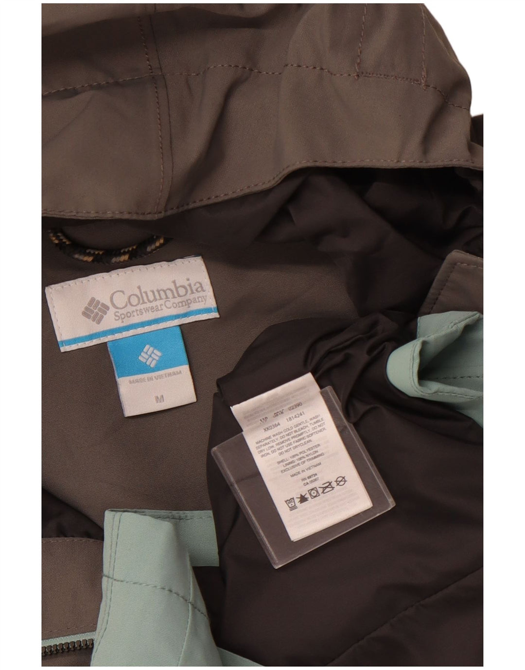 Capa de chuva feminina com capuz COLUMBIA UK 14 poliéster colorblock verde médio