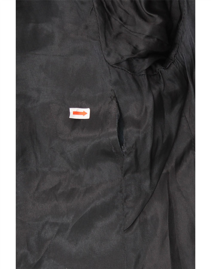 Casaco feminino de couro com peito duplo VINTAGE UK 14 médio preto