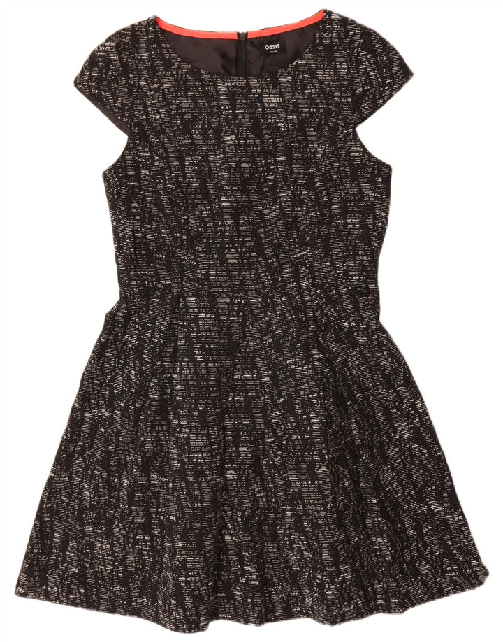 Vestido feminino Oasis A-Line UK 14 médio preto manchado de viscose