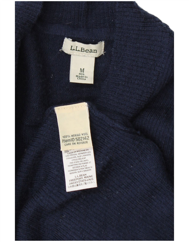Suéter cardigã feminino aberto L.L.Bean Reino Unido 14 lã azul marinho médio