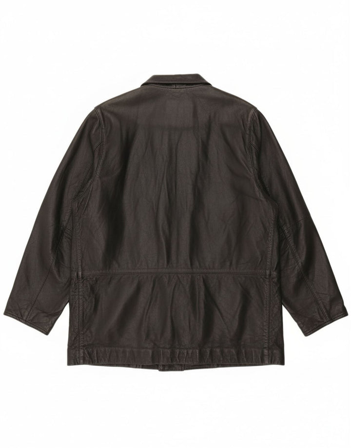 Jaqueta de couro feminina vintage solta EU 46 XL couro preto
