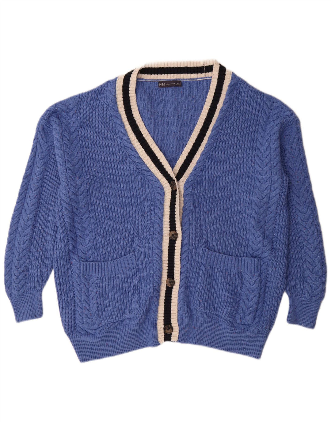 Suéter cardigã feminino grande Marks & Spencer Reino Unido 16 grande algodão azul
