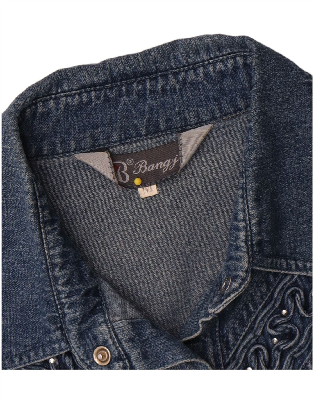 Camisa jeans feminina vintage Reino Unido 14 algodão azul médio