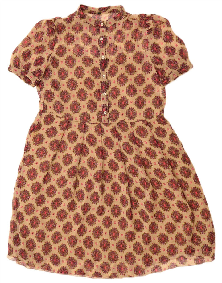 Vestido feminino Benetton A-Line UK 12 Médio Bege Floral