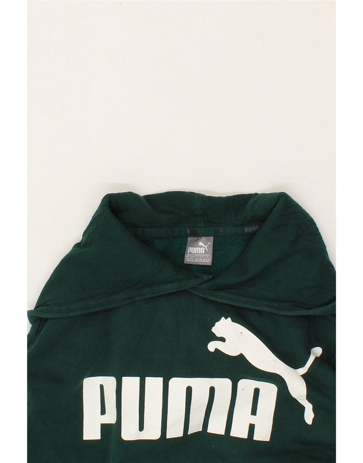 PUMA Boys Graphic Hoodie Jumper 13-14 Years Green Cotton Vintage Puma and Second-Hand Puma from Messina Hembry 