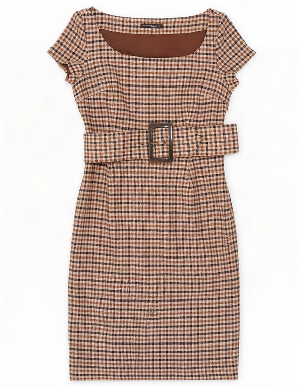 Vestido bainha feminino Calliope Reino Unido 14 grande lã bege Houndstooth