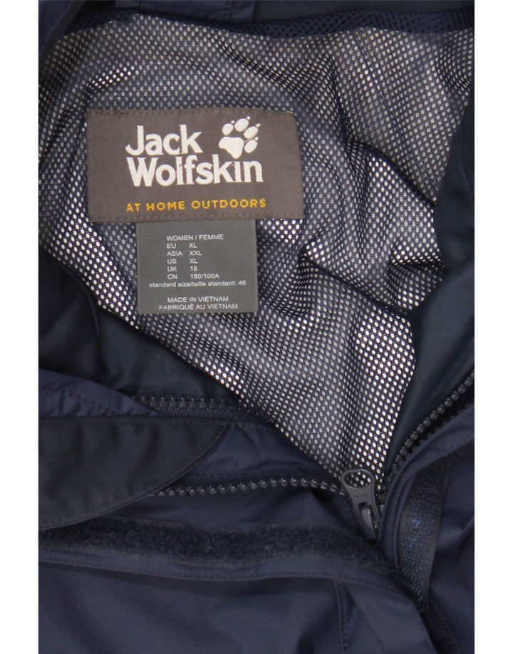 Jaqueta de chuva feminina com capuz Jack Wolfskin Reino Unido 18 XL azul marinho poliamida