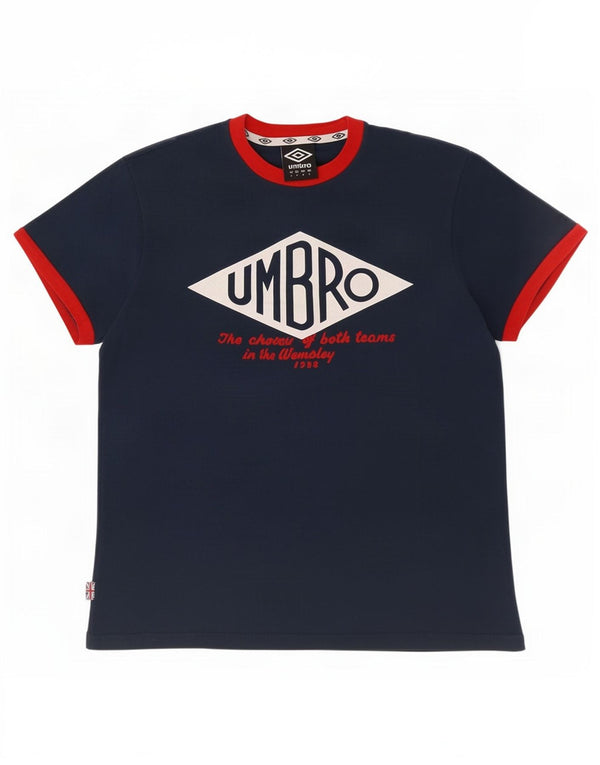 Camiseta gráfica masculina Umbro Top pequeno algodão azul marinho