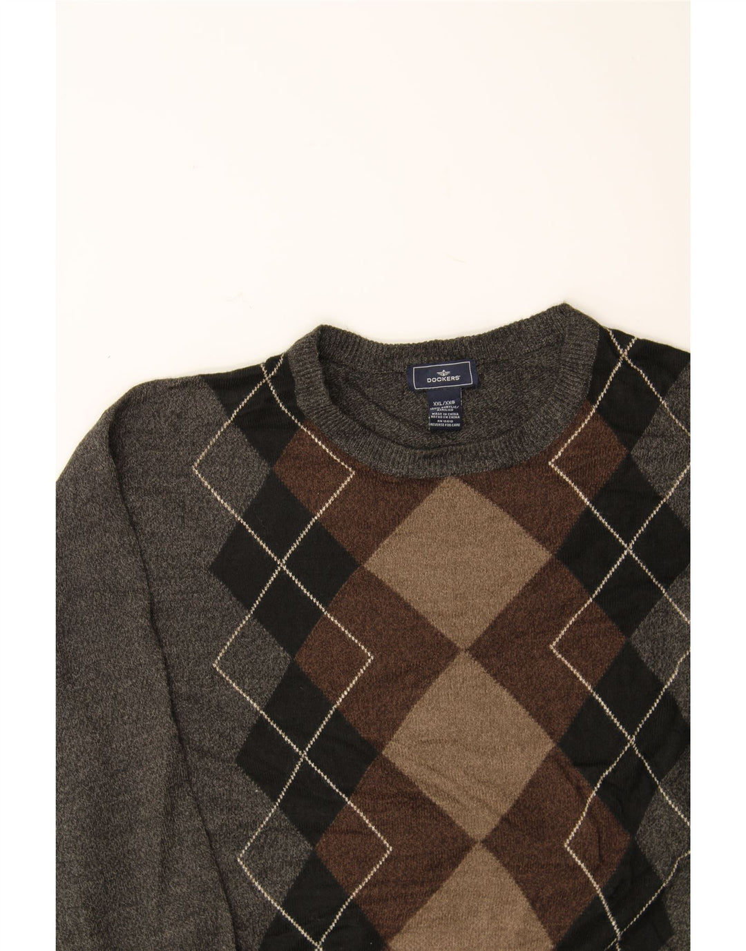 Suéter masculino DOCKERS com gola redonda 2XL cinza Argyle/acrílico diamante