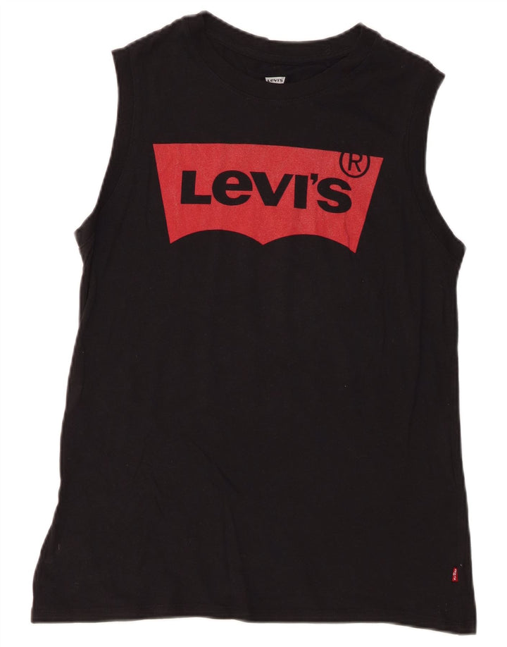 Colete gráfico feminino Levi's Top UK 10 pequeno algodão preto