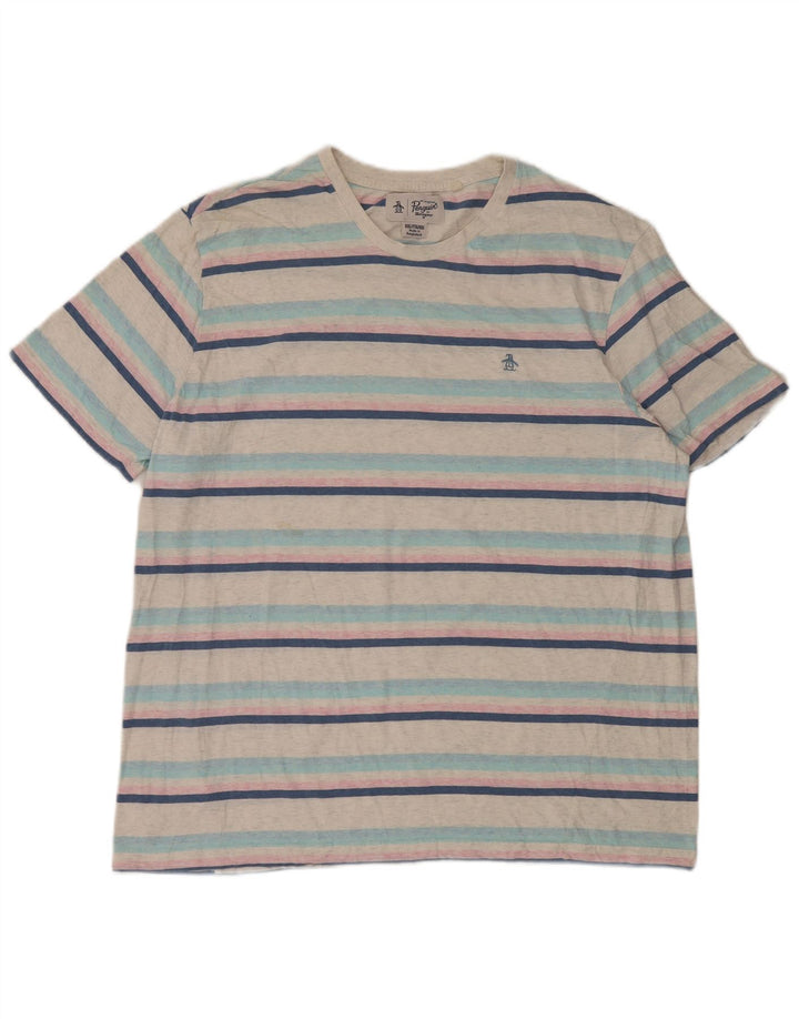 Camiseta masculina Penguin Top 2XL algodão listrado branco