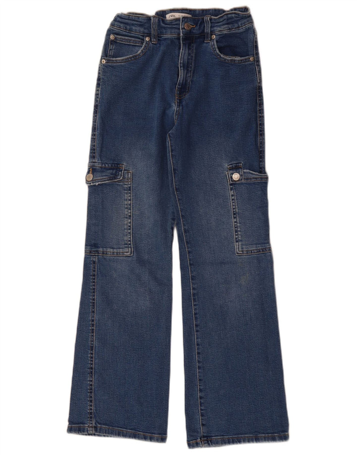 ZARA Boys Jeans de cintura alta com perna larga 13-14 anos W26 L28 algodão azul