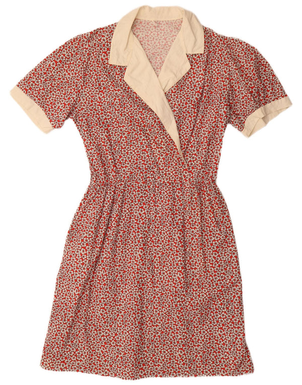Vestido vintage feminino linha A IT 54 3XL algodão floral vermelho