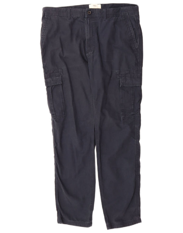 Calça cargo masculina cônica Marks & Spencer W36 L33 algodão azul marinho