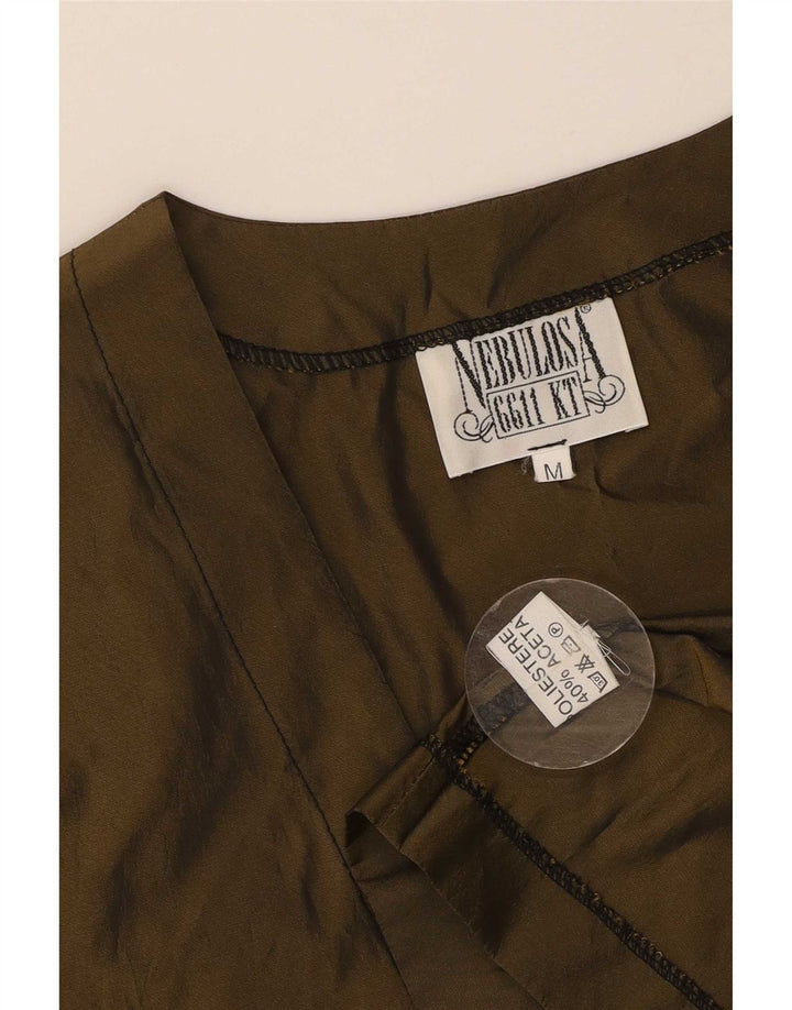 Top Bolero feminino vintage de manga 1/2 Reino Unido 14 poliéster cáqui médio