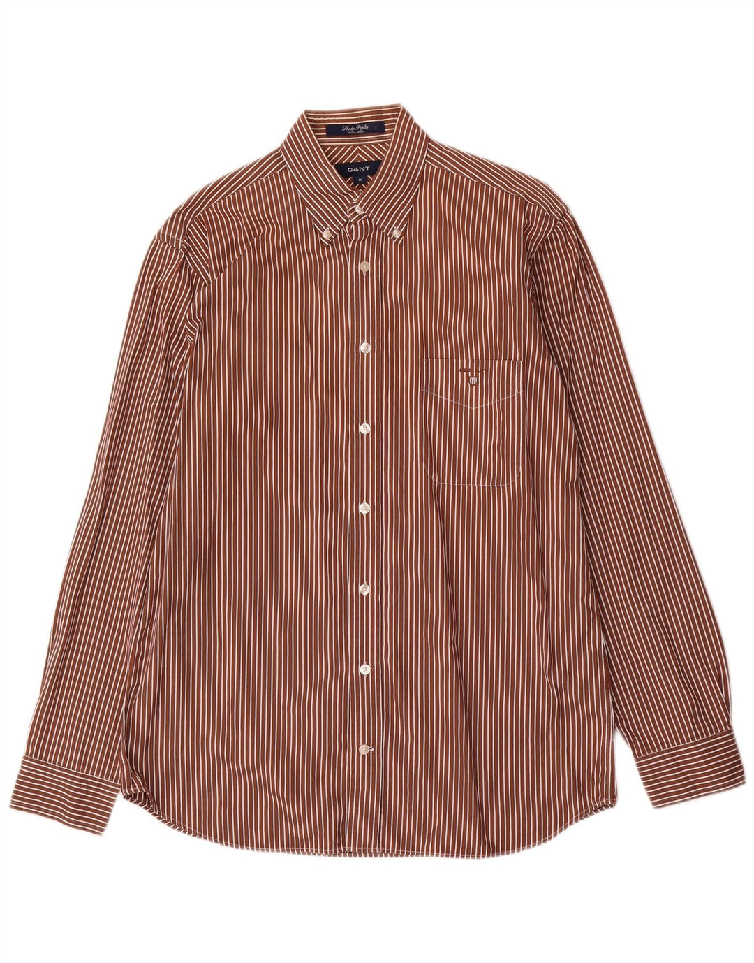 Camisa masculina Gant Regular Fit de algodão listrado marrom médio