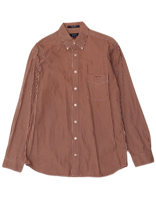 Camisa masculina Gant Regular Fit de algodão listrado marrom médio