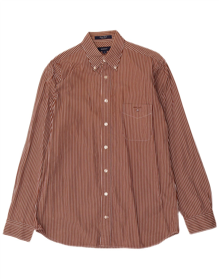 Camisa masculina Gant Regular Fit de algodão listrado marrom médio