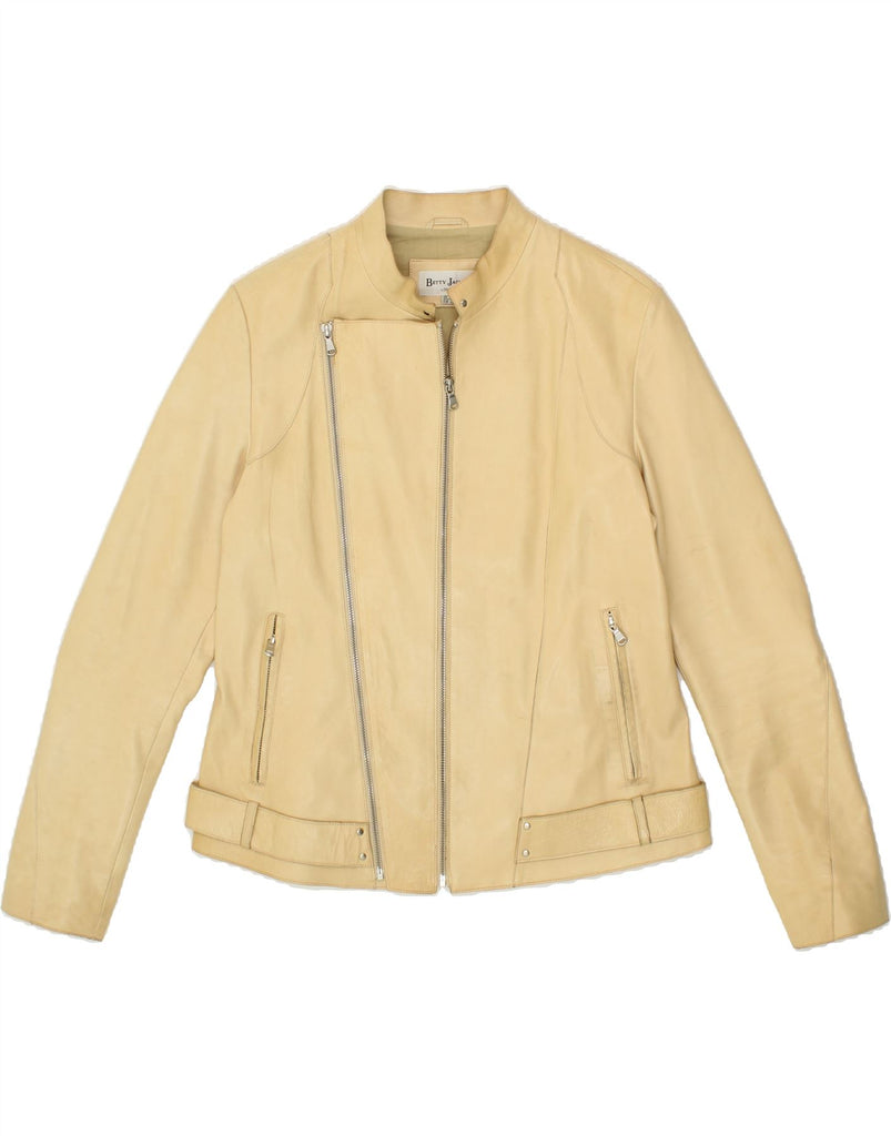 BETTY JACKSON Womens Leather Jacket UK 14 Medium Beige Leather Vintage Betty Jackson and Second-Hand Betty Jackson from Messina Hembry 