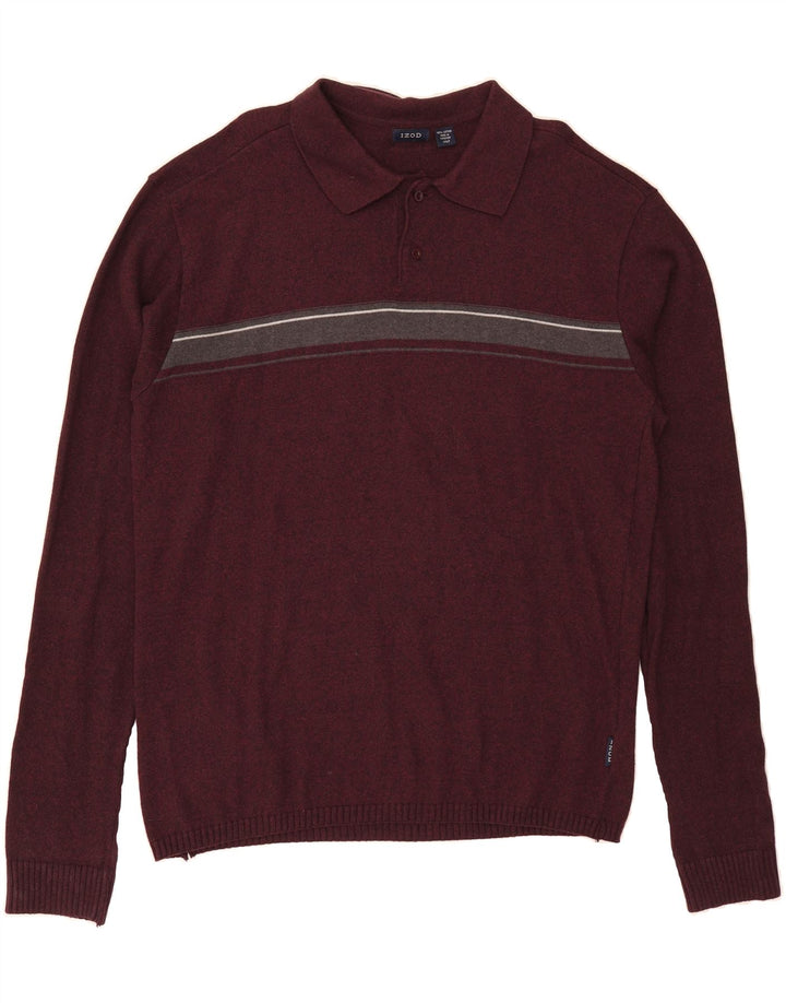 IZOD Mens Polo Neck Jumper Sweater XL Burgundy Striped Cotton Vintage Izod and Second-Hand Izod from Messina Hembry 