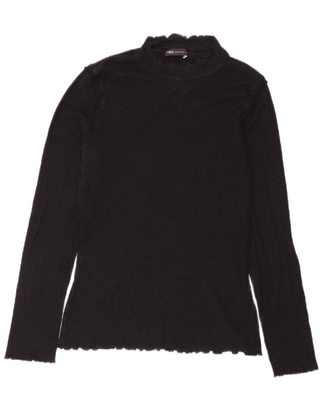 Top feminino Marks & Spencer manga comprida Reino Unido 14 algodão preto médio