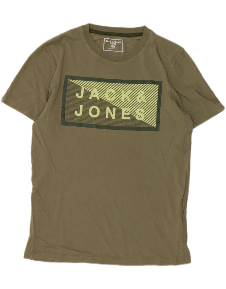 Camiseta gráfica masculina Jack & Jones Top médio de algodão cáqui