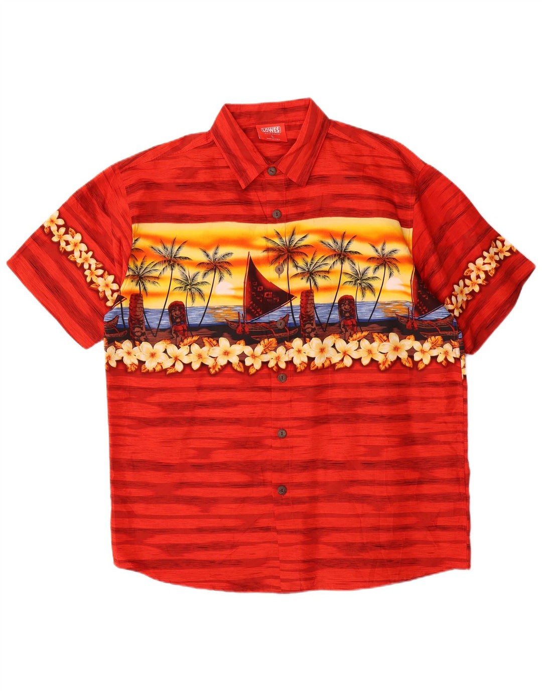 Camisa masculina de manga curta Lowes, grande, vermelha, floral, poliéster, havaiana