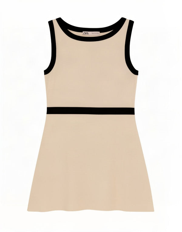 Vestido feminino Zara sem mangas evasê UK 12 médio off white colorblock