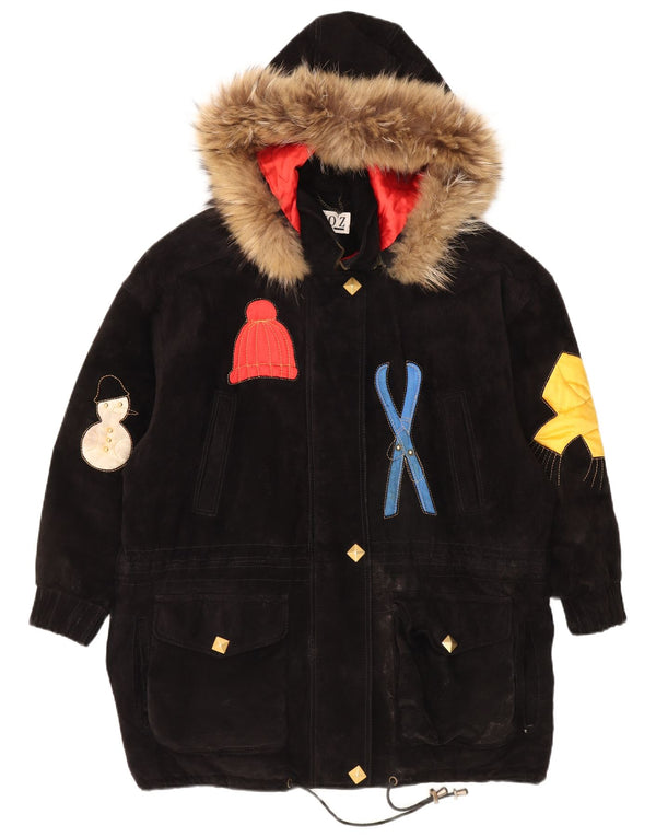 Casaco corta-vento feminino grande com capuz DINO'Z Reino Unido 14 médio preto