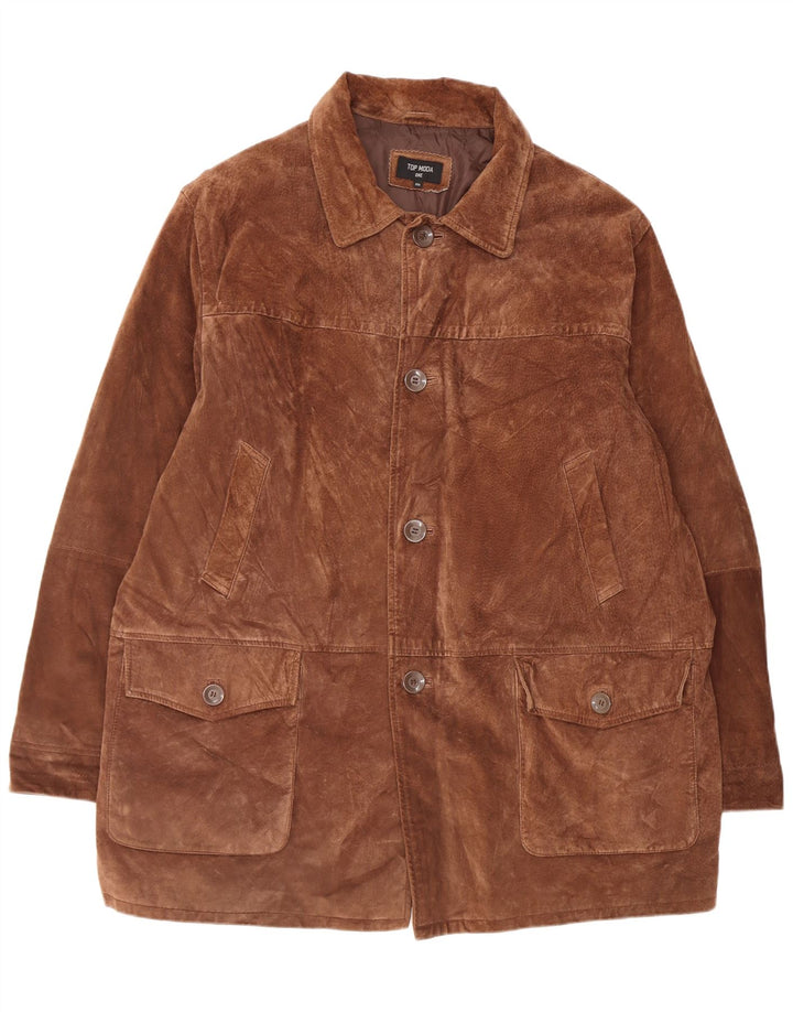 Jaqueta de camurça masculina vintage tamanho 60 3XL couro marrom
