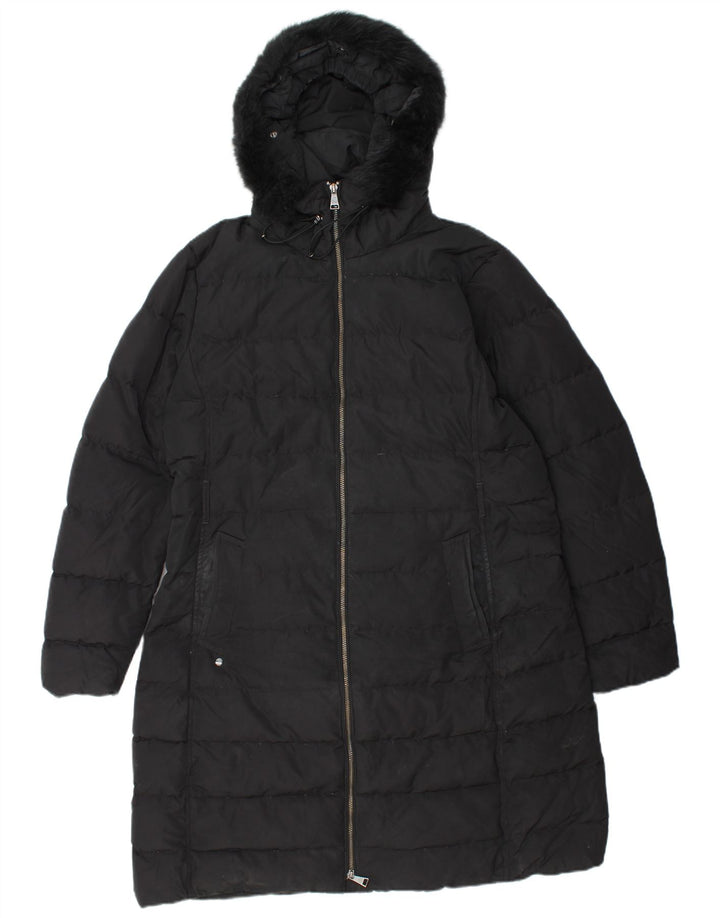 Casaco acolchoado com capuz feminino MASSIMO DUTTI UK 18 XL preto poliéster
