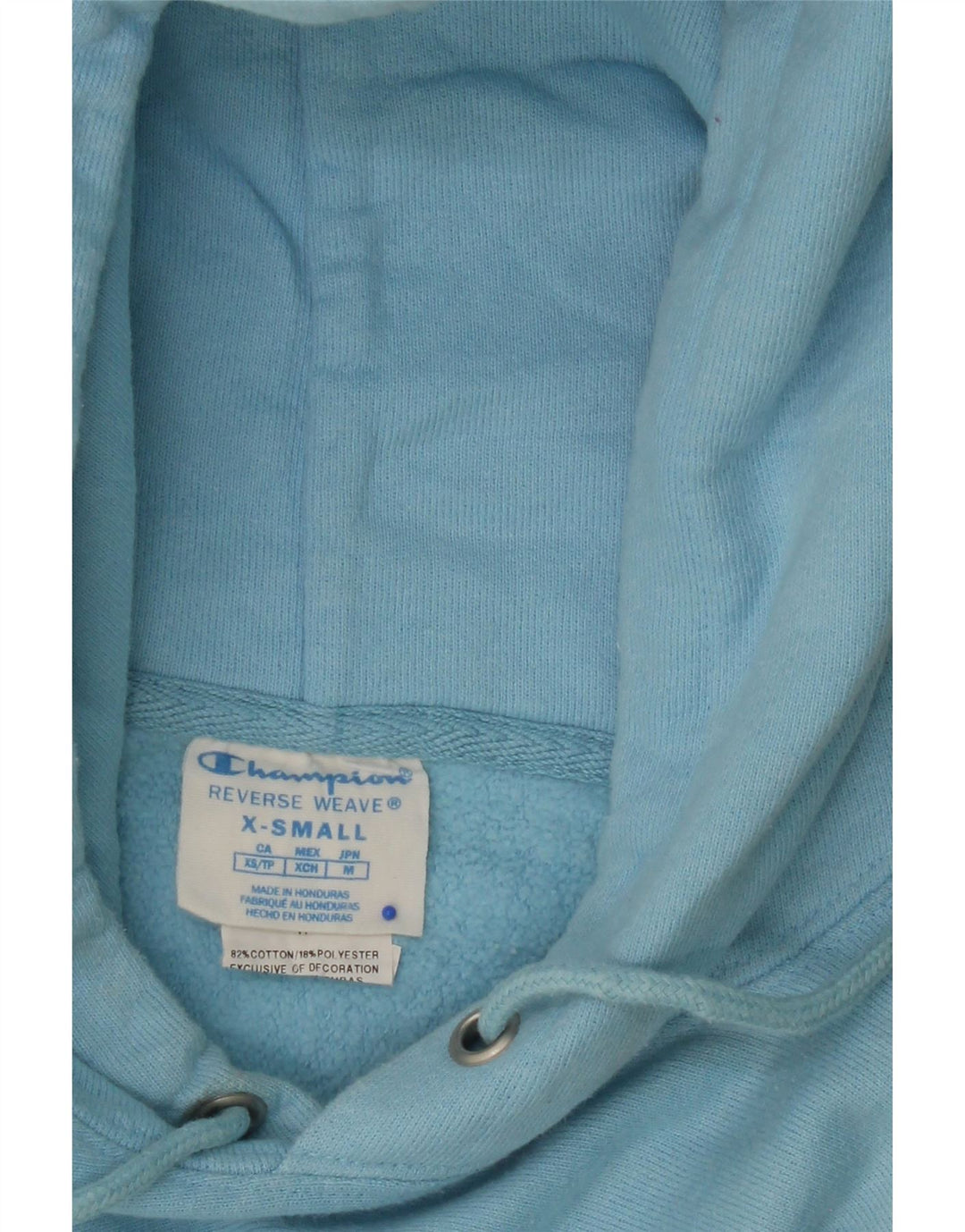 CHAMPION Mens Graphic Hoodie Jumper XS Blue Cotton Vintage Champion and Second-Hand Champion from Messina Hembry 