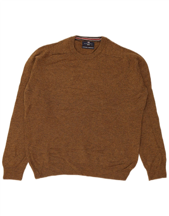 Suéter masculino Marks & Spencer com gola redonda, lã de carneiro marrom médio