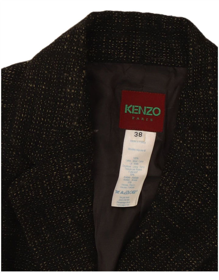 Jaqueta blazer feminina Kenzo com 3 botões EU 38 lã manchada marrom médio