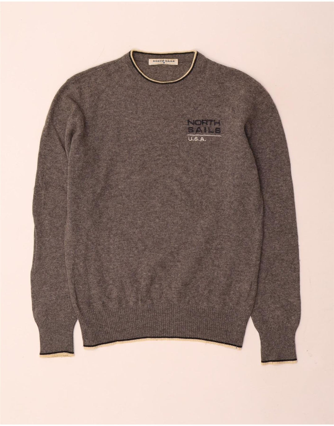 Suéter masculino North Sails com gola redonda e lã manchada cinza médio