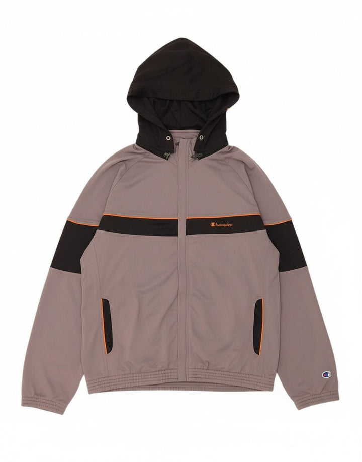 Jaqueta masculina com capuz CHAMPION grande bloco colorido cinza