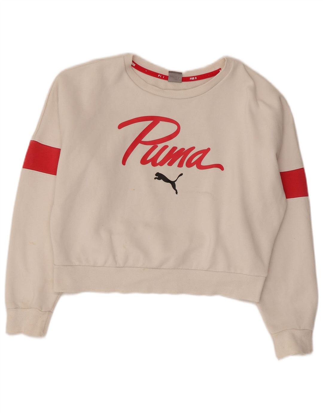 PUMA feminino oversized crop moletom jumper Reino Unido 10 pequeno bloco colorido branco