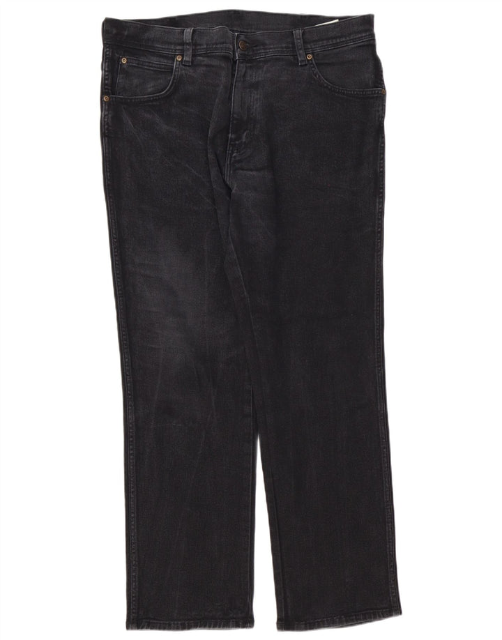 Wrangler Mens Straight Jeans W36 L30 Algodão Preto