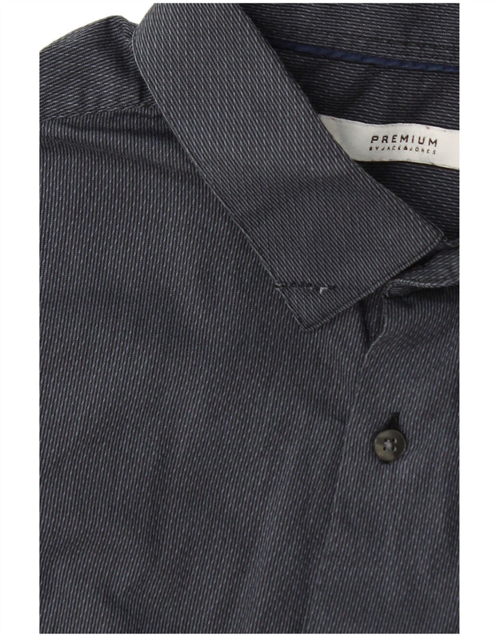 Camisa masculina Jack & Jones tamanho 42 grande algodão listrado cinza