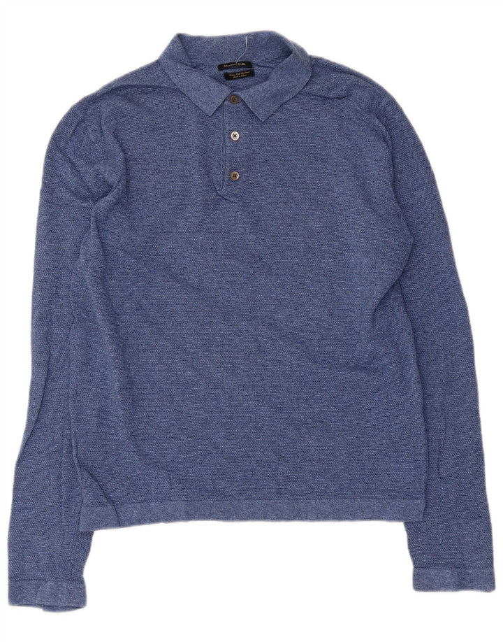 Camisa polo masculina de manga comprida MASSIMO DUTTI grande algodão azul