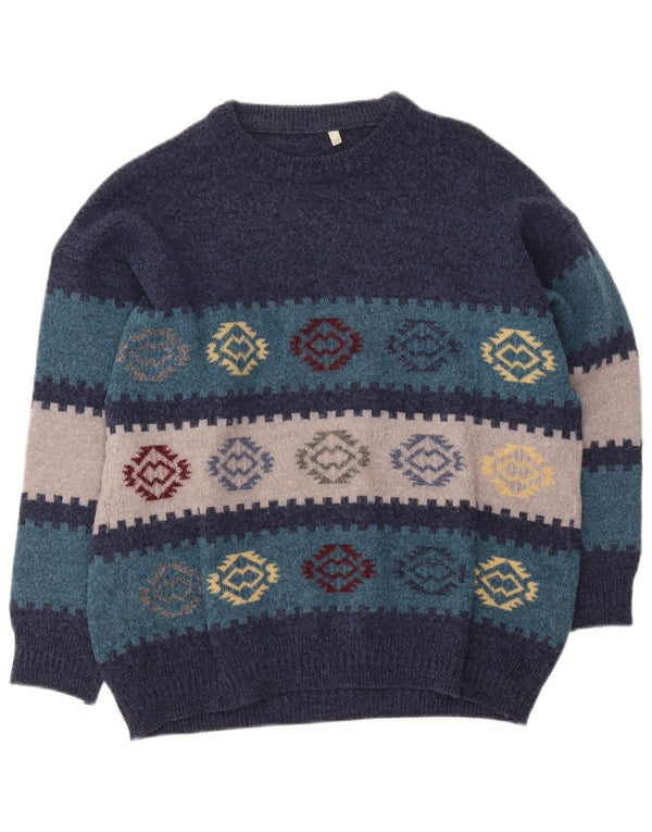 Suéter vintage masculino com gola redonda IT 50 médio azul marinho geométrico