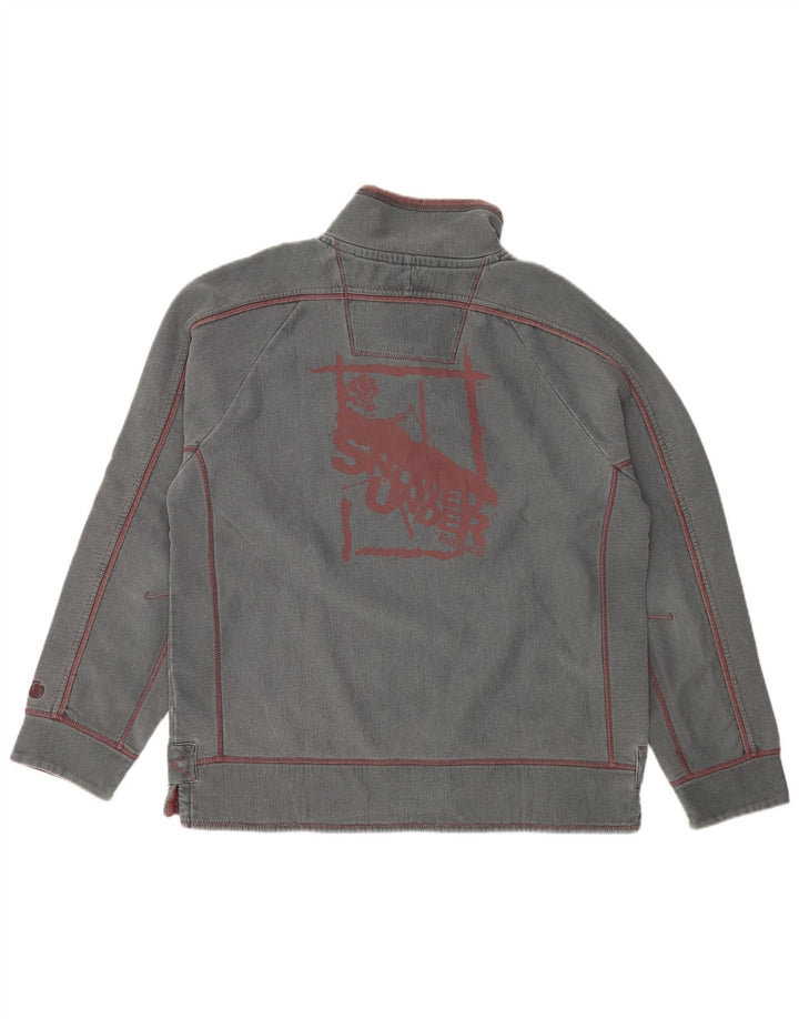 Fat Face Mens Gráfico Botão Pescoço Moletom Jumper Médio Algodão Cinza