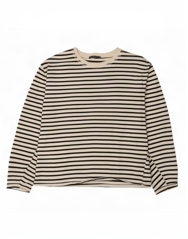 Top feminino Zara manga comprida UK 18 XL branco listrado