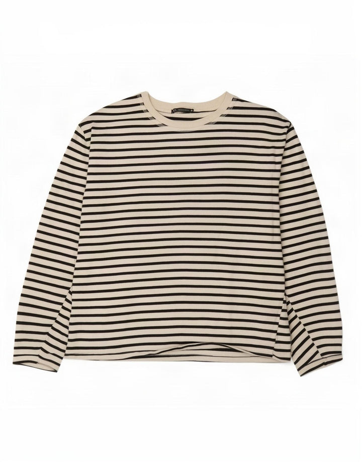 Top feminino Zara manga comprida UK 18 XL branco listrado