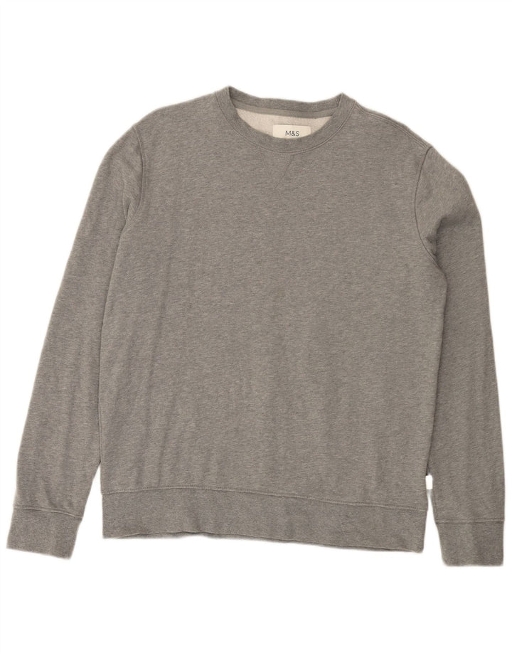 Suéter masculino Marks & Spencer de algodão manchado cinza médio