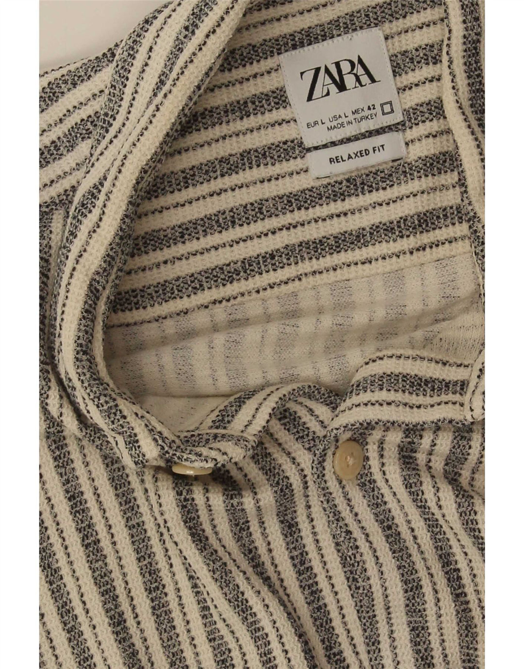 Zara Camisa masculina de manga curta e ajuste relaxado grande listrado cinza