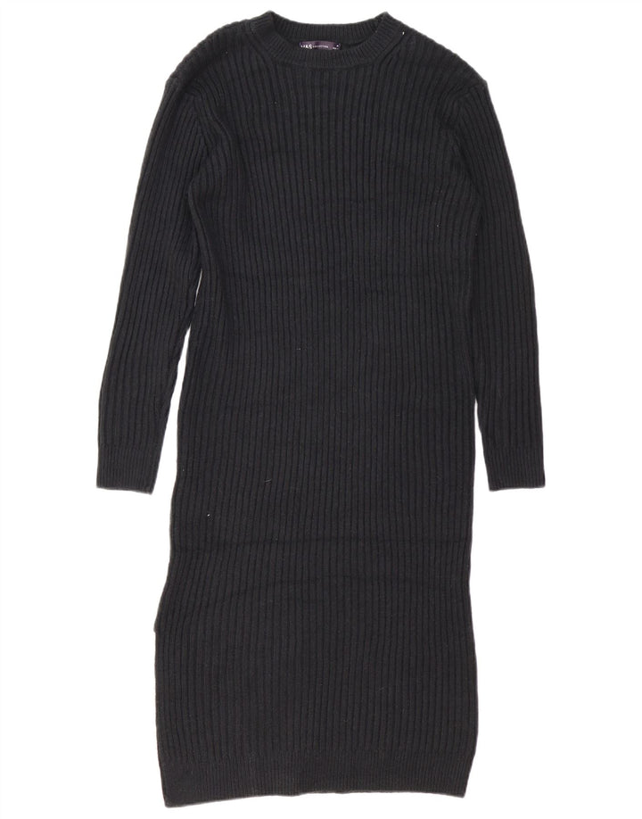 Vestido jumper feminino de manga comprida Marks & Spencer Reino Unido 14 médio preto